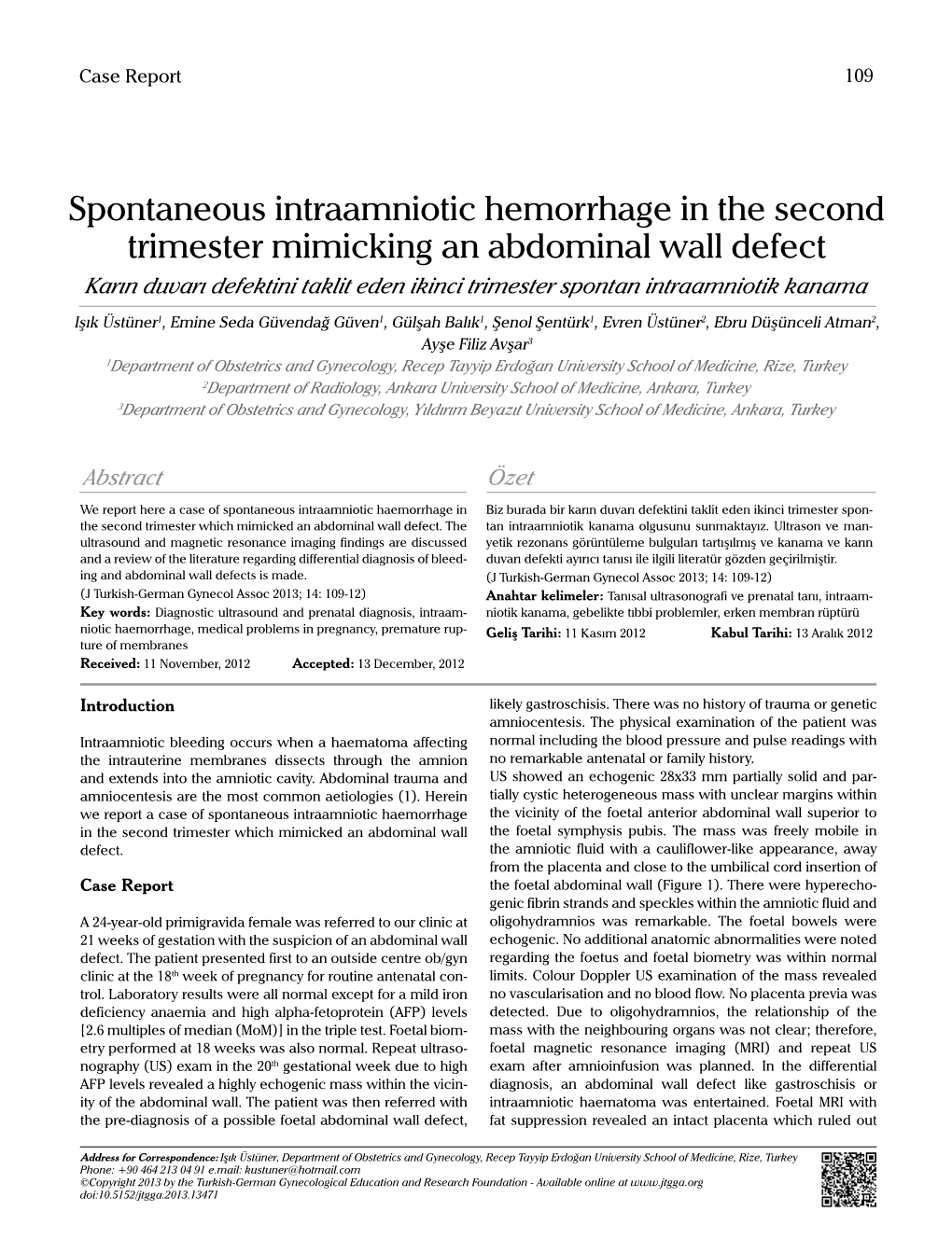 Spontaneous Intraamniotic Hemorrhage in the Second Trimester