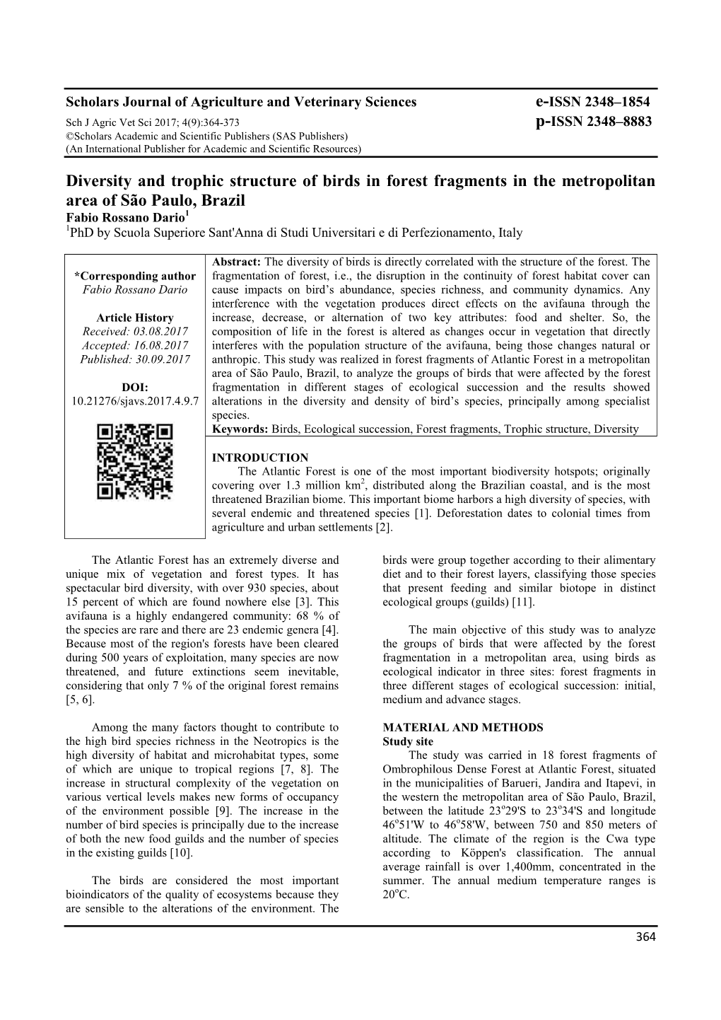 Diversity and Trophic Structure of Birds in Forest Fragments in The