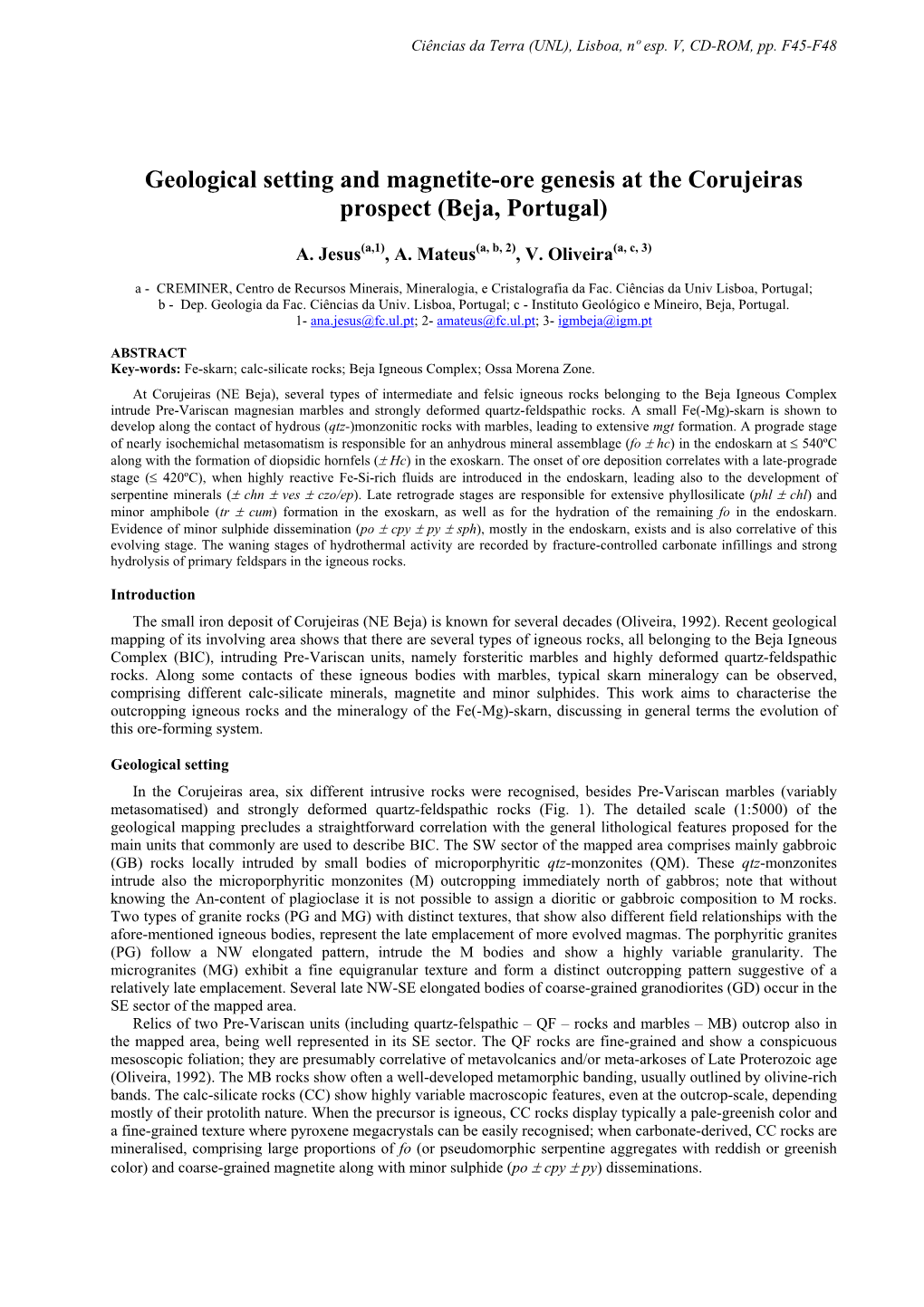 Geological Setting and Magnetite-Ore Genesis at Corujeiras (Beja, Portugal)