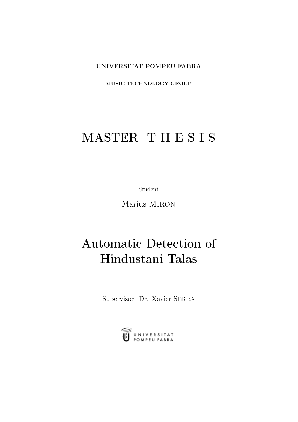 MASTER T H E S I S Automatic Detection of Hindustani Talas