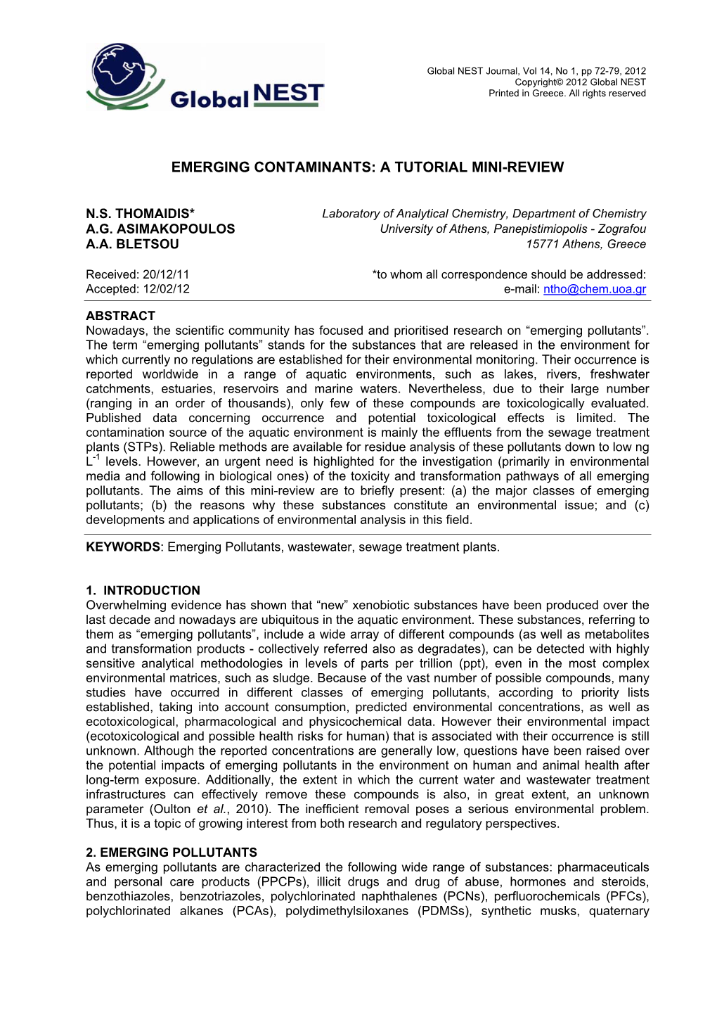 Emerging Contaminants: a Tutorial Mini-Review