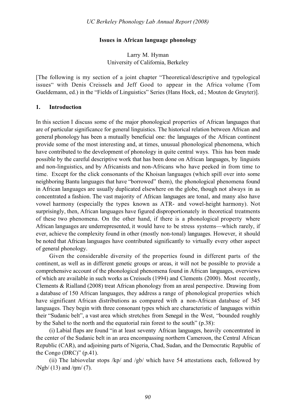 Issues in African Language Phonology Larry M. Hyman University Of