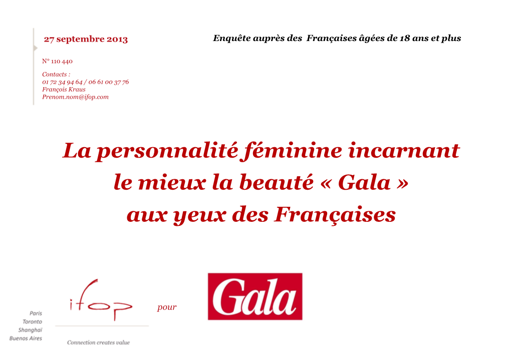 La Personnalité Féminine Incarnant Le Mieux La Beauté « Gala » Aux Yeux Des Françaises