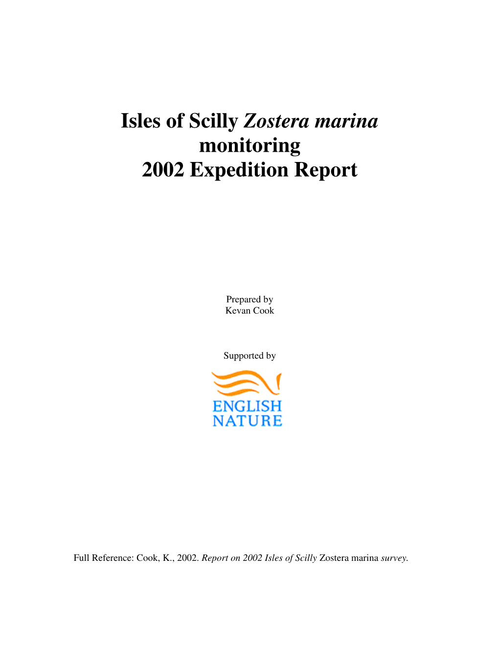 Isles of Scilly Zostera Marina Monitoring 2002 Expedition Report