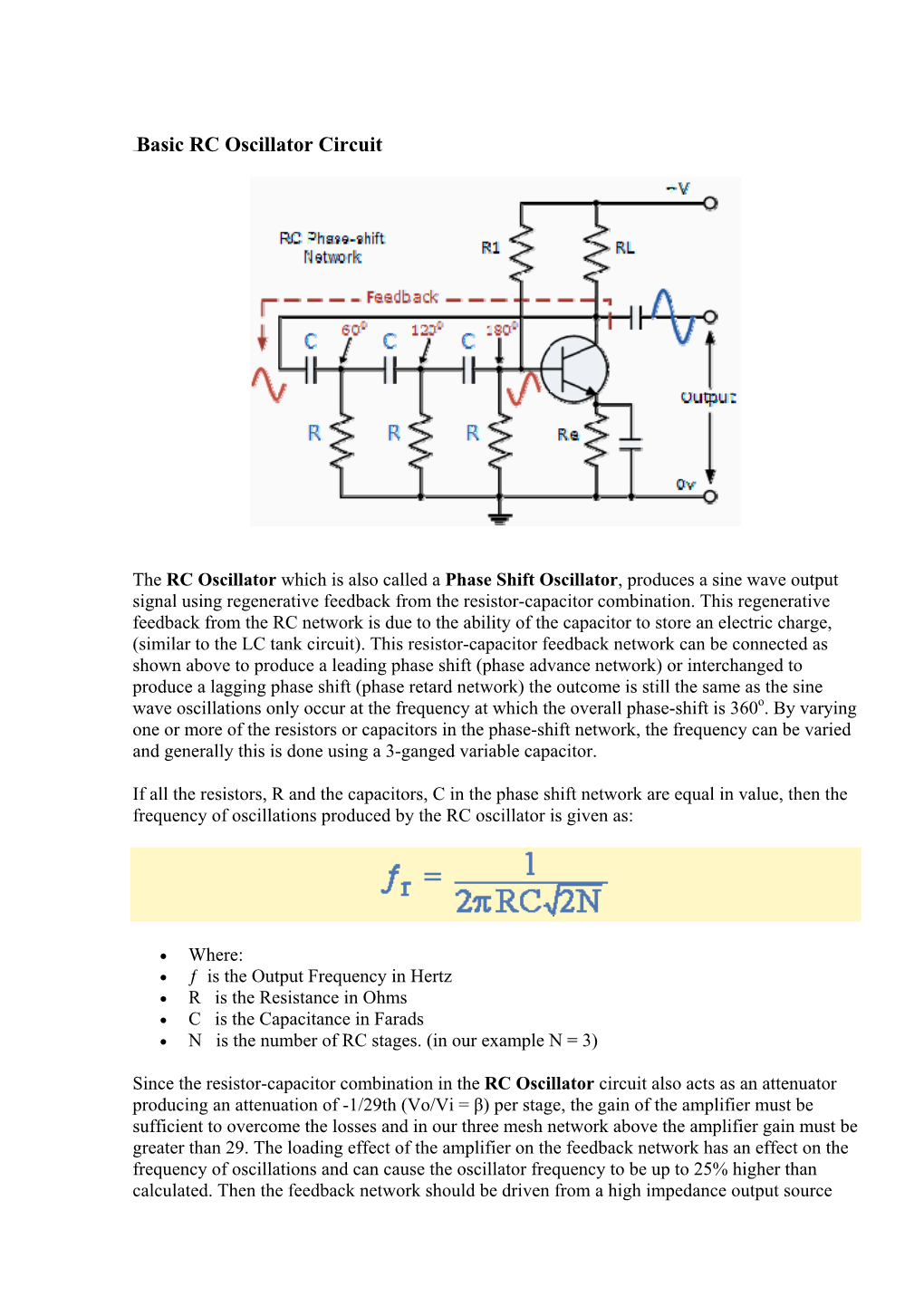 Basic RC Oscillator Circuit