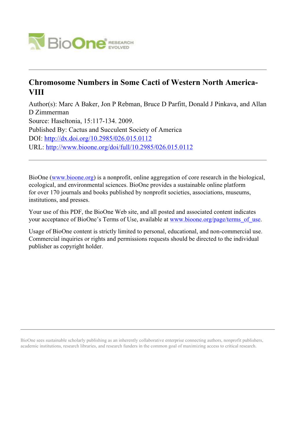 Chromosome Numbers in Some Cacti of Western North America- VIII