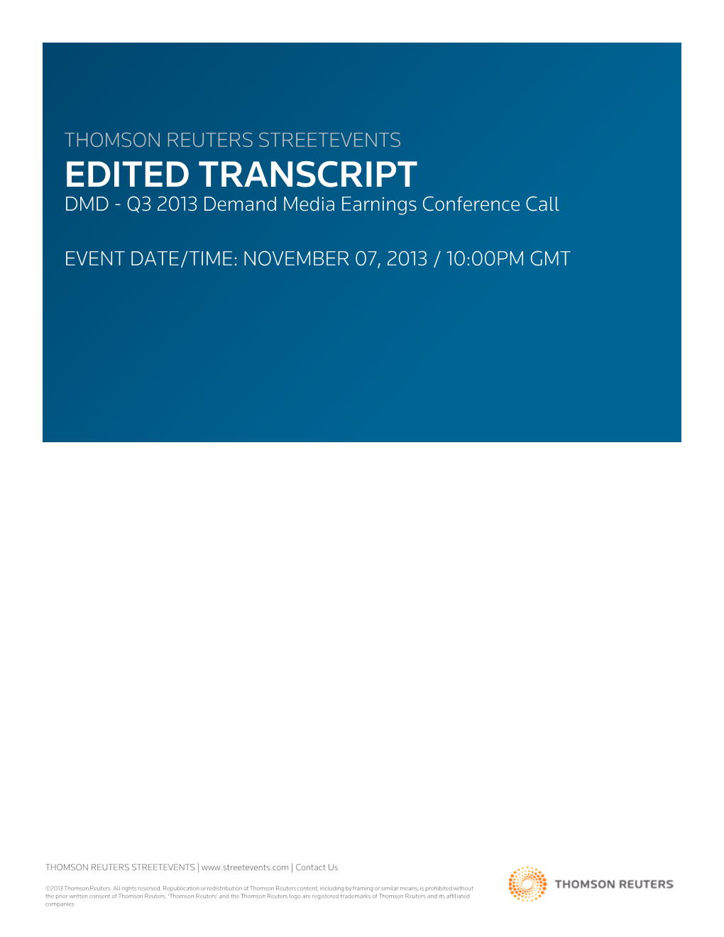 Q3 2013 Demand Media Earnings Conference Call on November 07