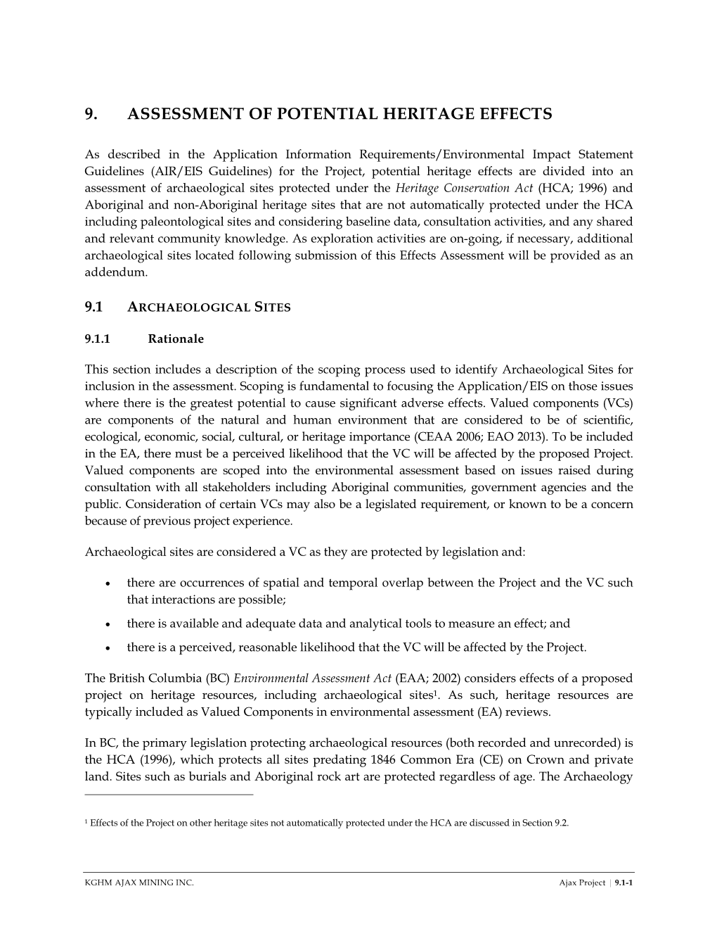 9. Assessment of Potential Heritage Effects