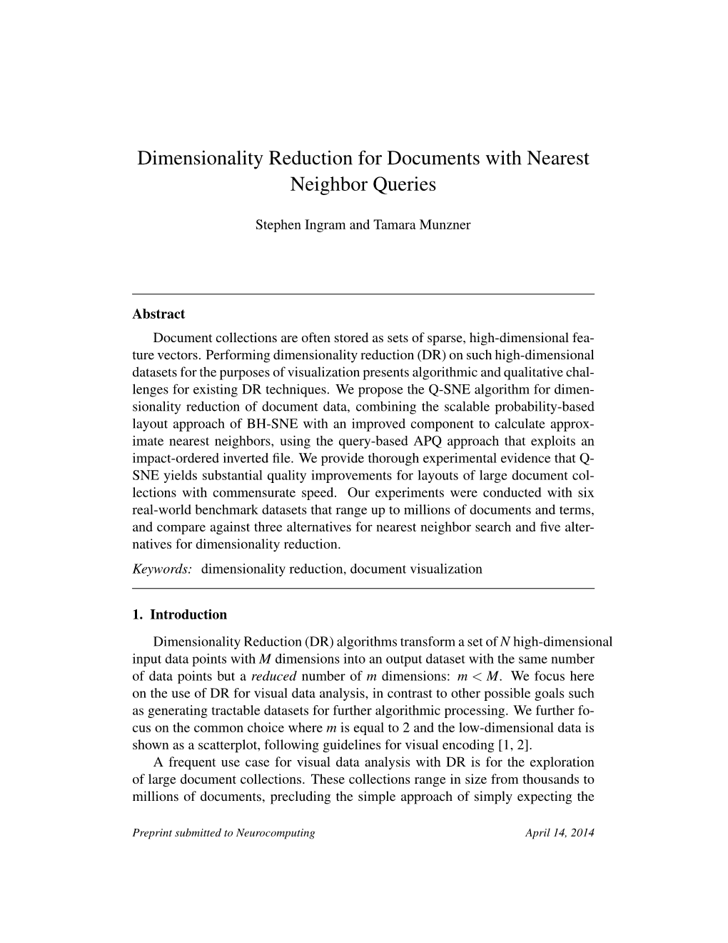 Dimensionality Reduction for Documents with Nearest Neighbor Queries