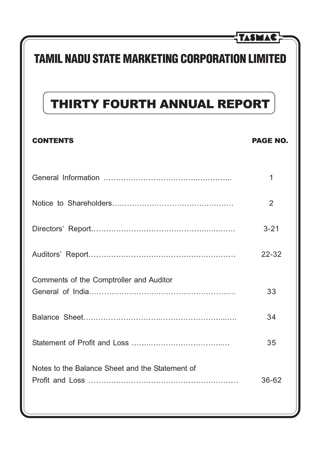 Tamil Nadu State Marketing Corporation Limited Thirty Fourth Annual Report