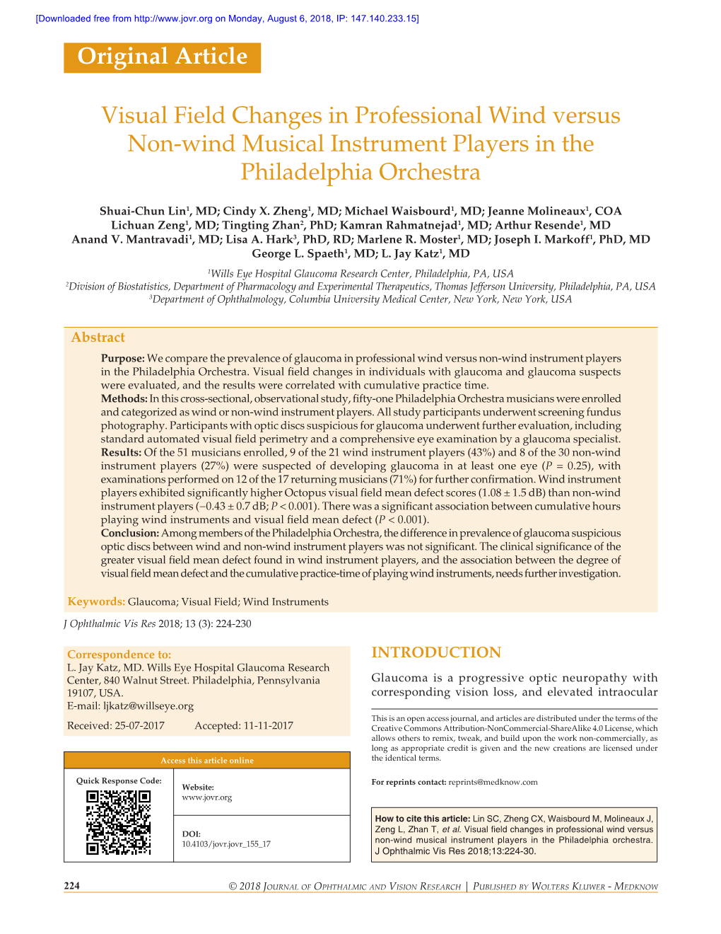 Visual Field Changes in Professional Wind Versus Non‑Wind Musical Instrument Players in the Philadelphia Orchestra