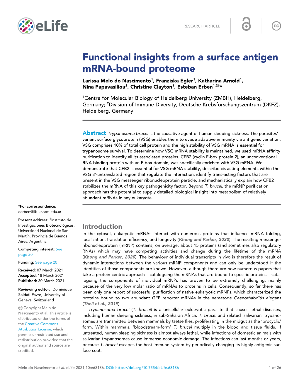 Functional Insights from a Surface Antigen Mrna-Bound Proteome