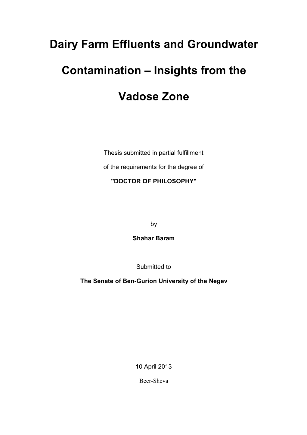 Dairy Farm Effluents and Groundwater Contamination – Insights from The
