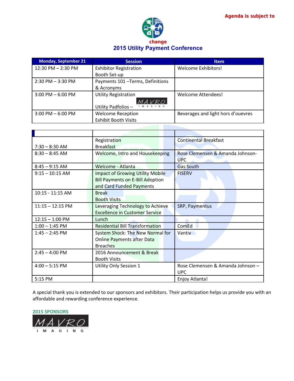 2015 Utility Payment Conference