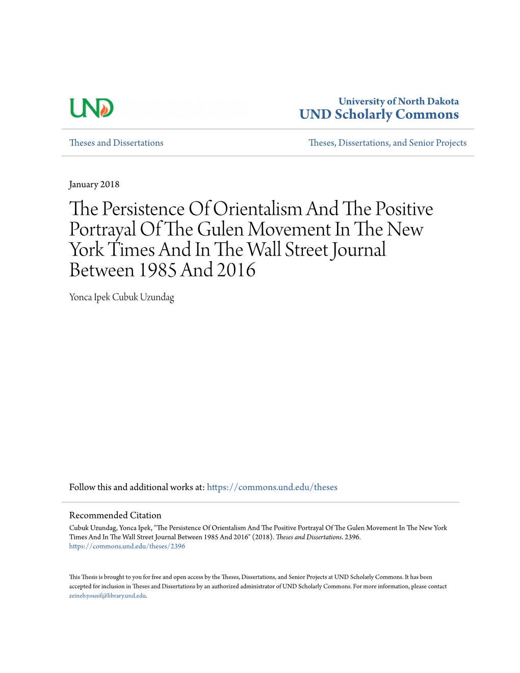 The Persistence of Orientalism and the Positive Portrayal of the Gulen Movement in the New York Times and in the Wall Street Journal Between 1985 and 2016