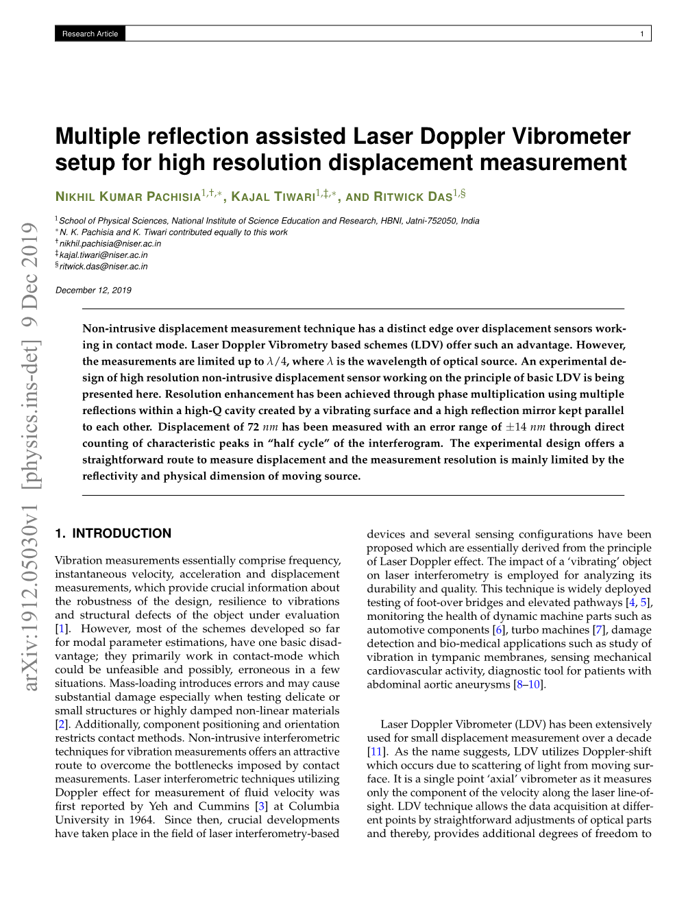 Multiple Reflection Assisted Laser Doppler Vibrometer Setup for High