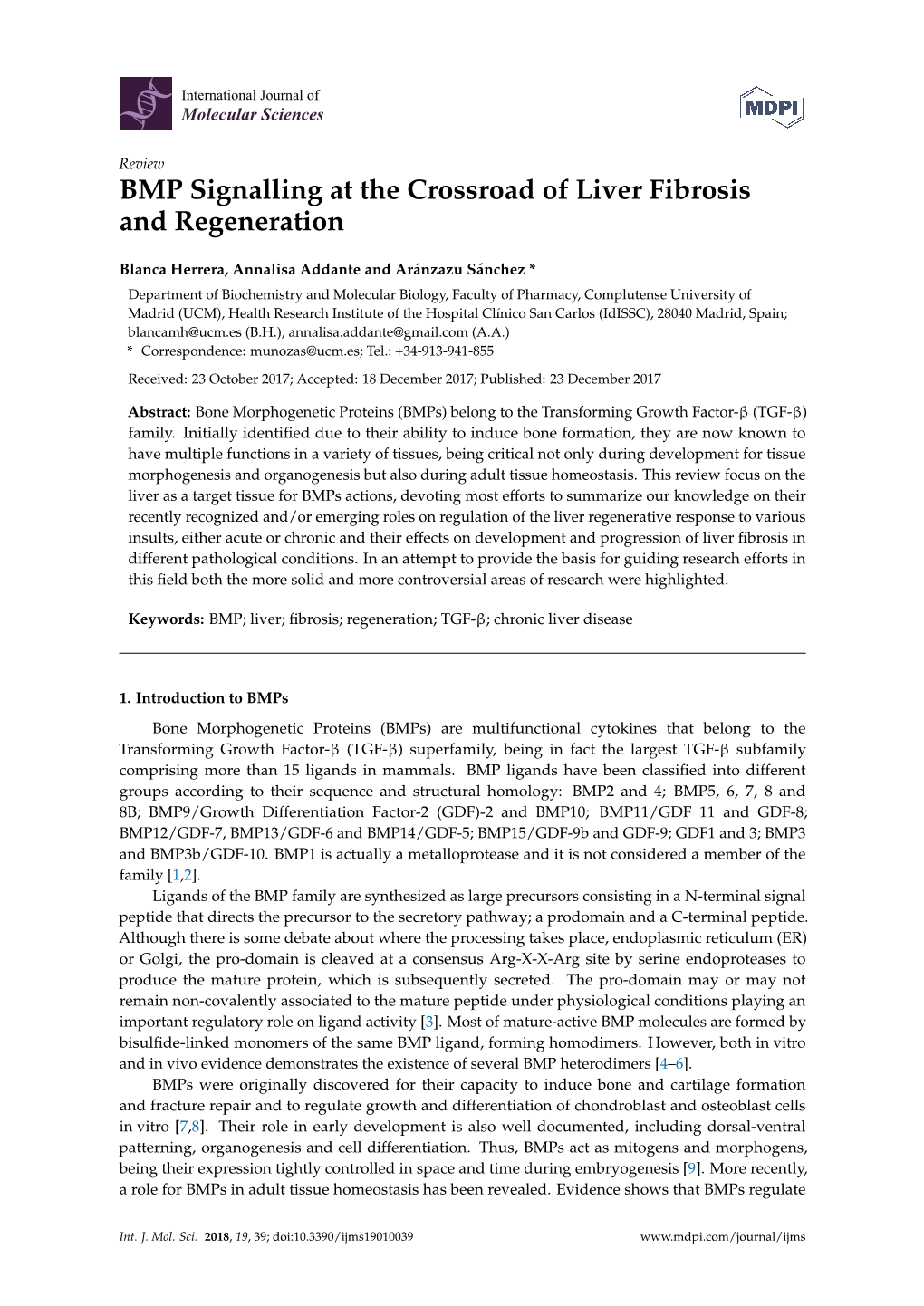 BMP Signalling at the Crossroad of Liver Fibrosis and Regeneration