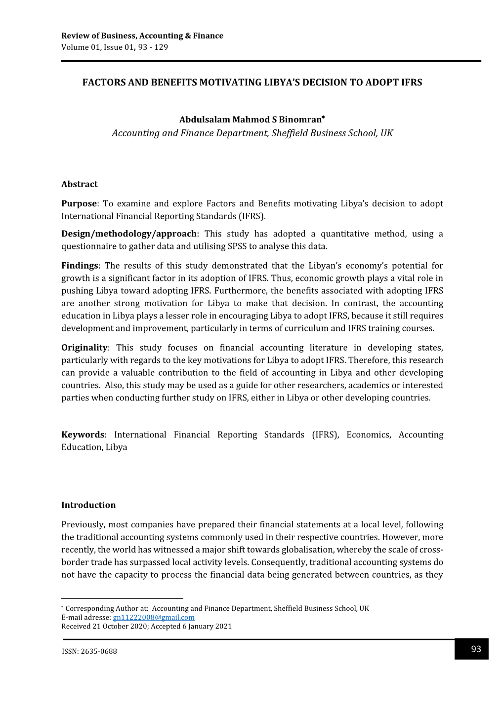 Factors and Benefits Motivating Libya's Decision to Adopt Ifrs