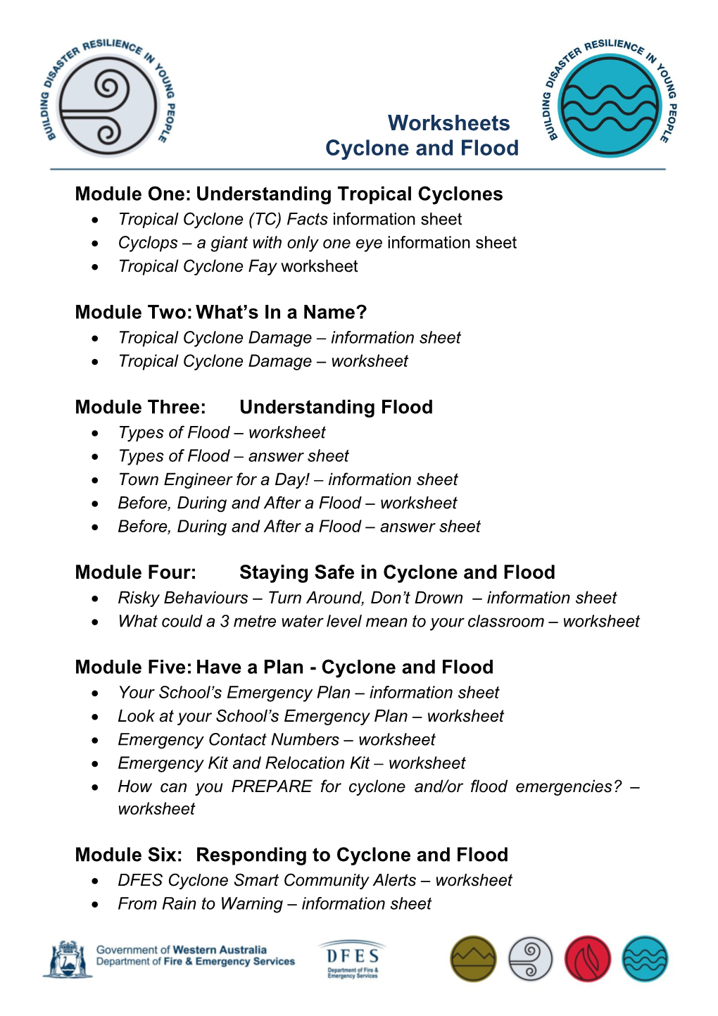 Worksheets Cyclone and Flood