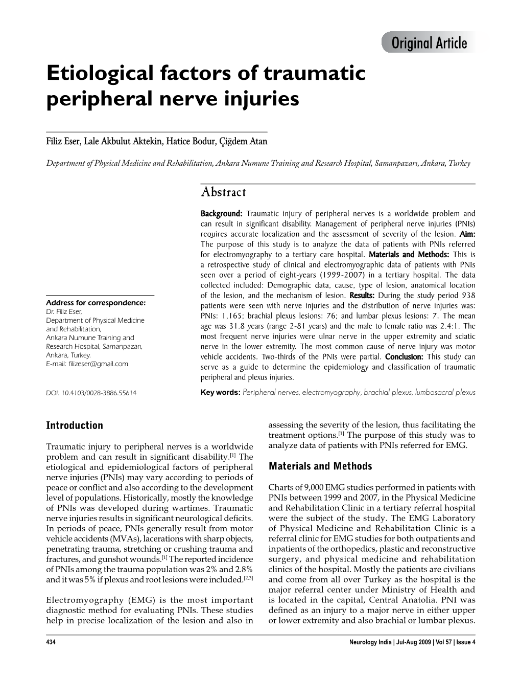 Etiological Factors of Traumatic Peripheral Nerve Injuries