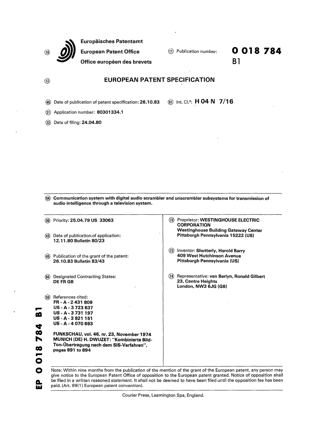 Communication System with Digital Audio Scrambler and Unscrambler Subsystems for Transmission of Audio Intelligence Thrbugh a Télévision System