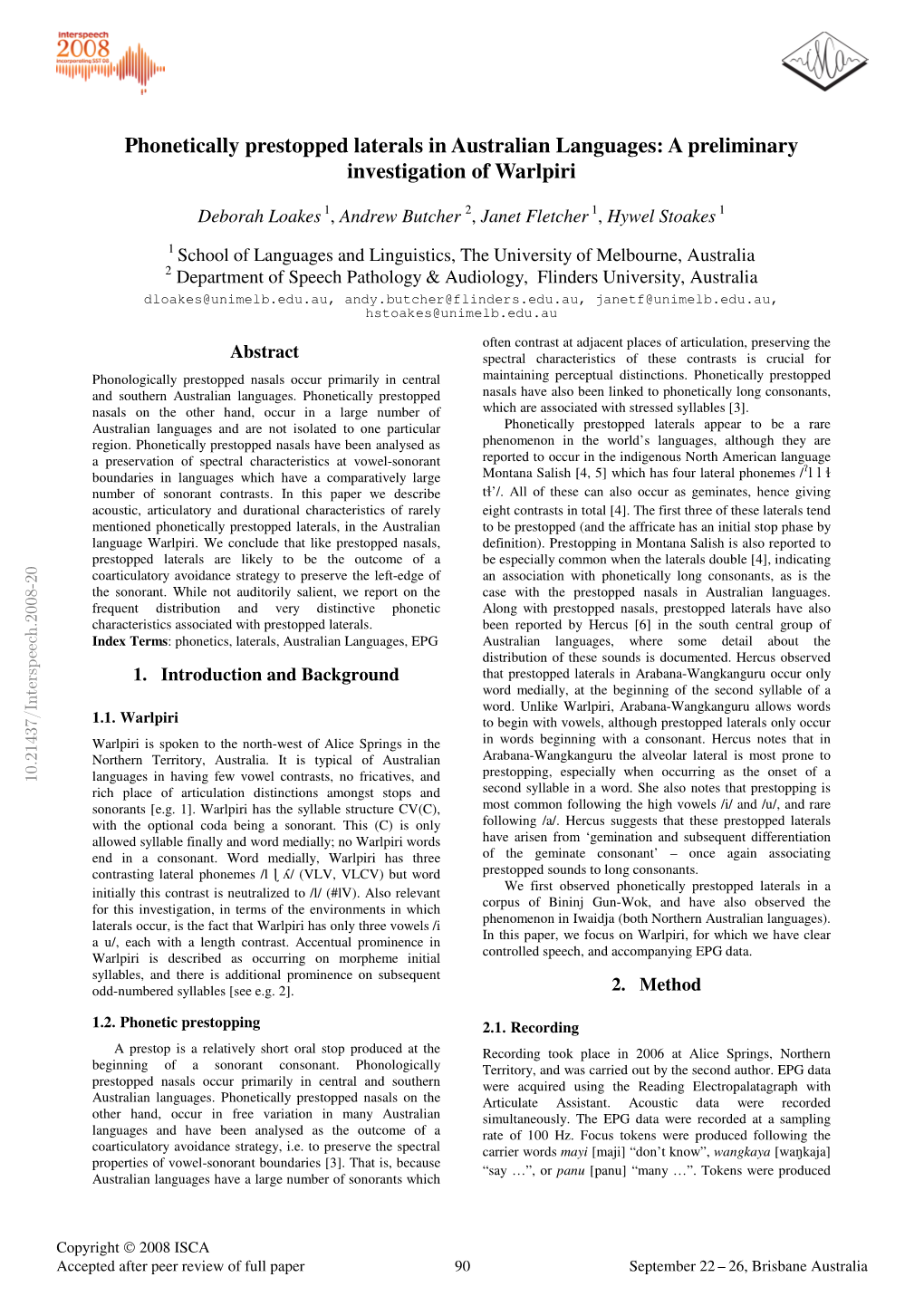 Phonetically Prestopped Laterals in Australian Languages: a Preliminary Investigation of Warlpiri