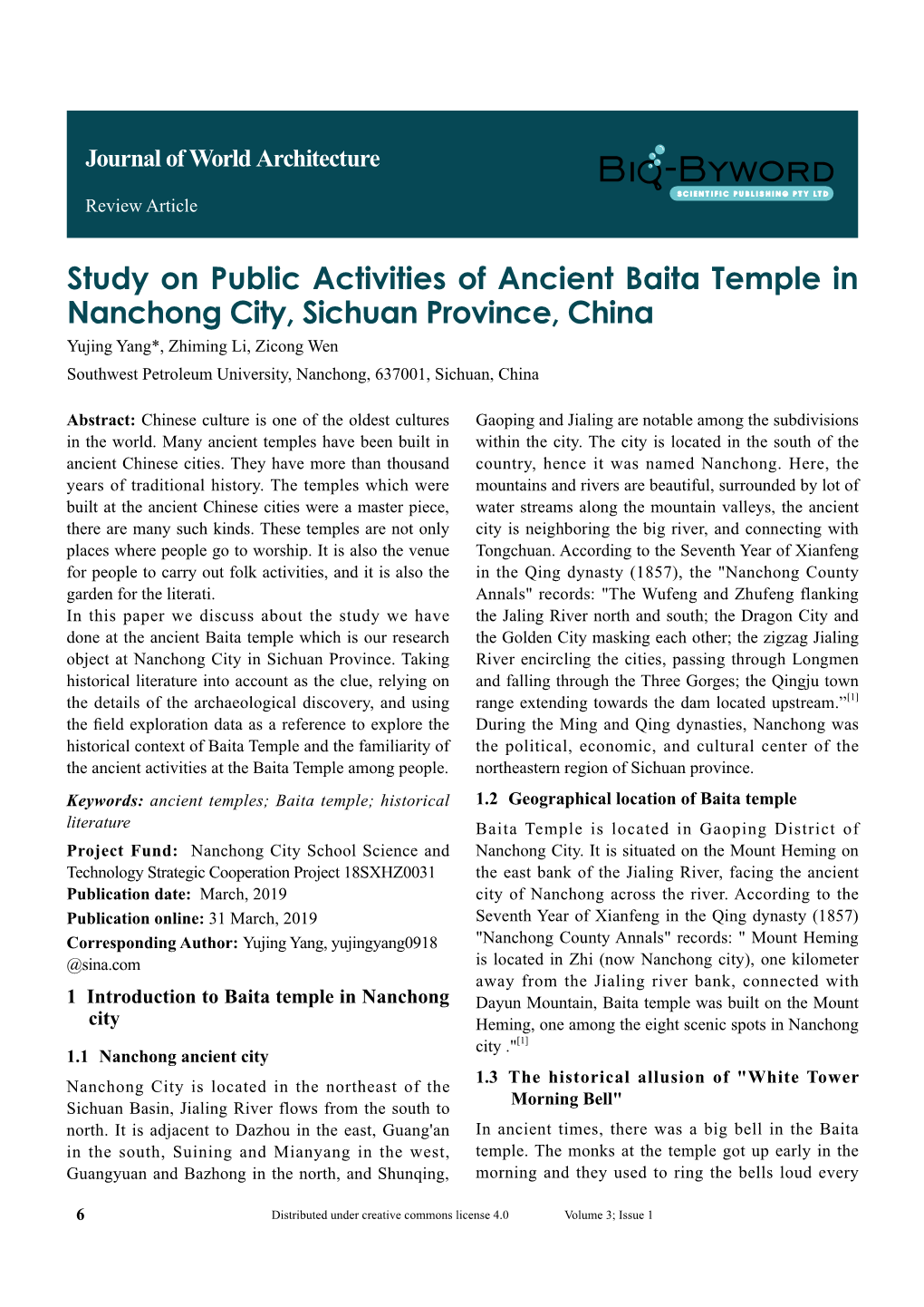 Study on Public Activities of Ancient Baita Temple in Nanchong City