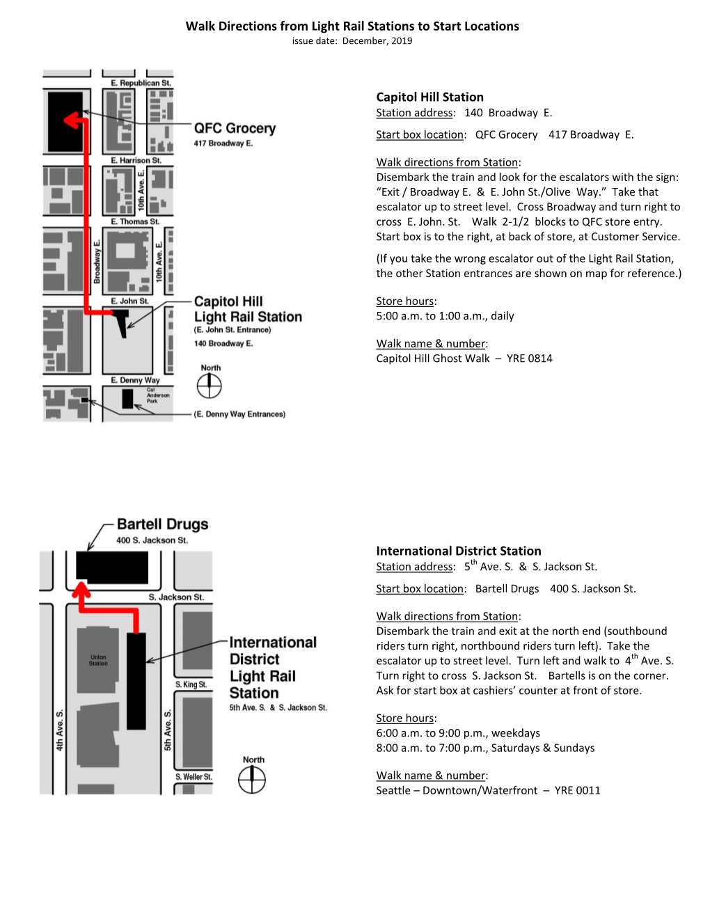 Walk Directions from Light Rail Stations to Start Locations Capitol