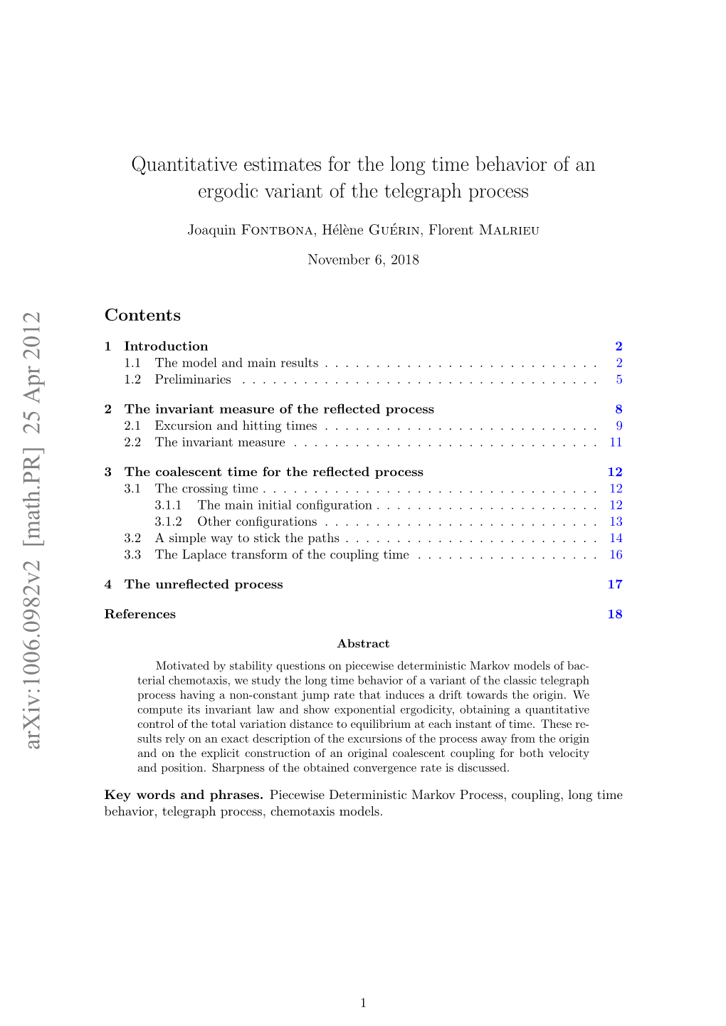 Arxiv:1006.0982V2 [Math.PR] 25 Apr 2012 and on the Explicit Construction of an Original Coalescent Coupling for Both Velocity and Position