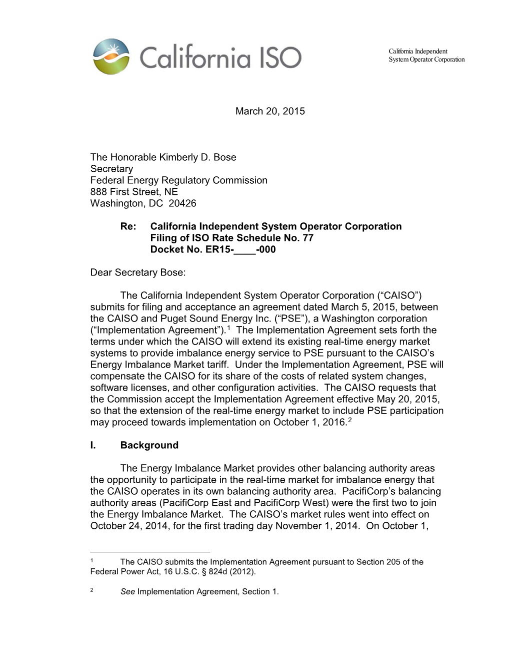 Mar 20, 2015 Puget Sound Energy EIM Implementation Agreement