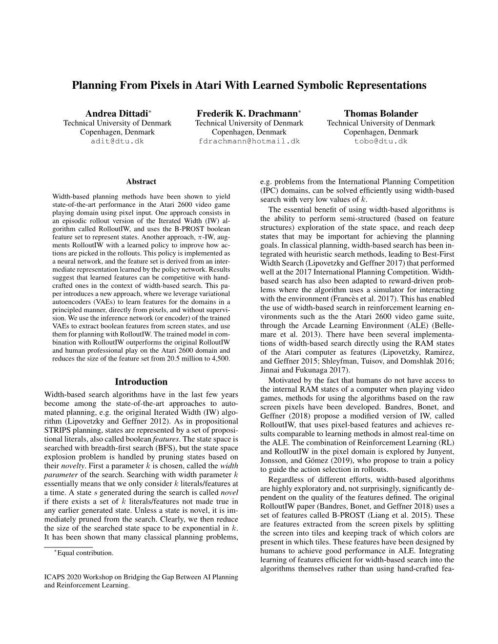 Planning from Pixels in Atari with Learned Symbolic Representations