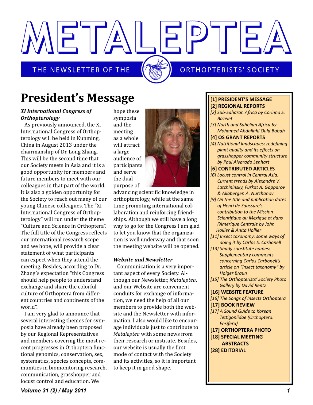 Metalepteametaleptea the Newsletter of the Orthopterists’ Society