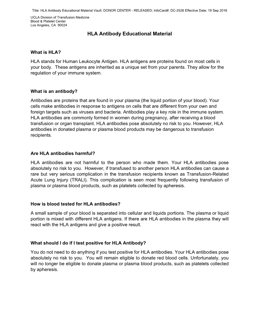 HLA Antibody Educational Material