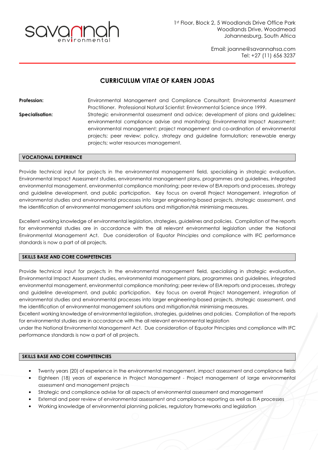 Curriculum Vitae of Karen Jodas