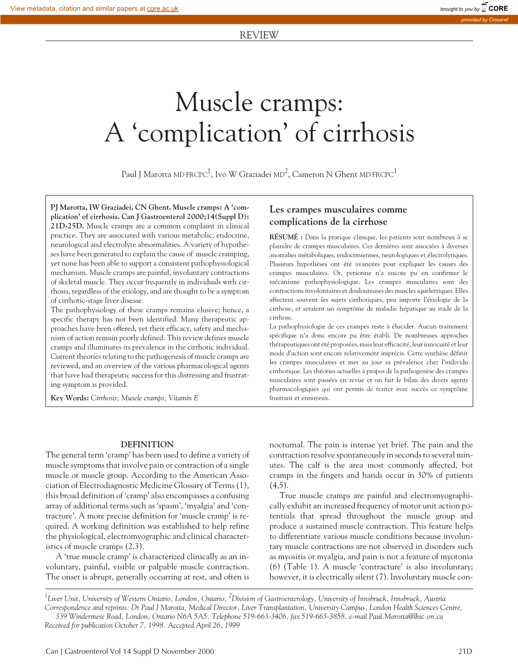 Muscle Cramps: a ‘Complication’ of Cirrhosis