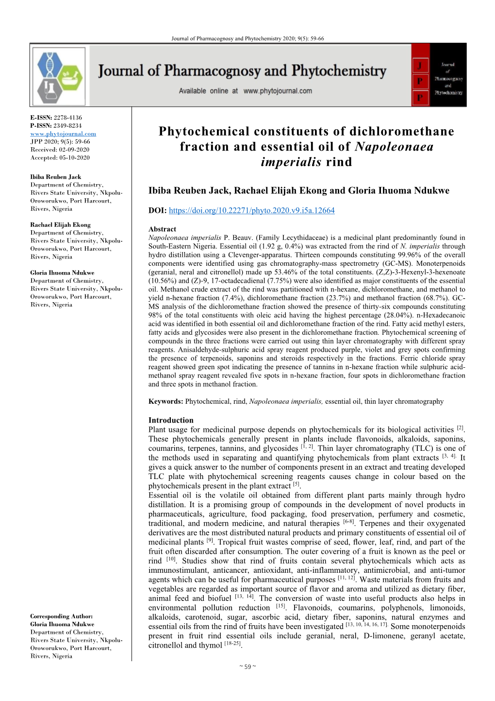 Phytochemical Constituents of Dichloromethane Fraction And