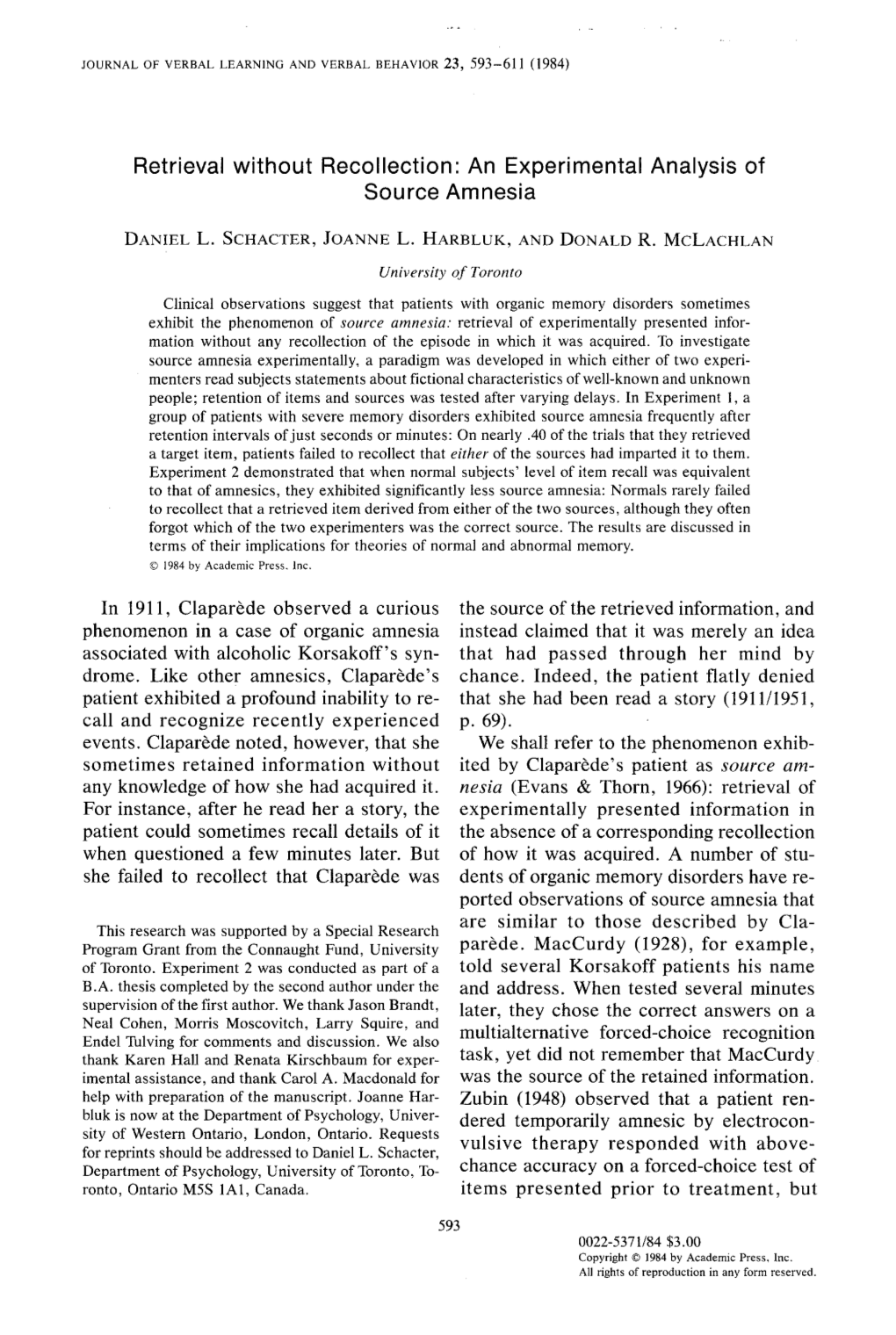 Retrieval Without Recollection: an Experimental Analysis of Source Amnesia