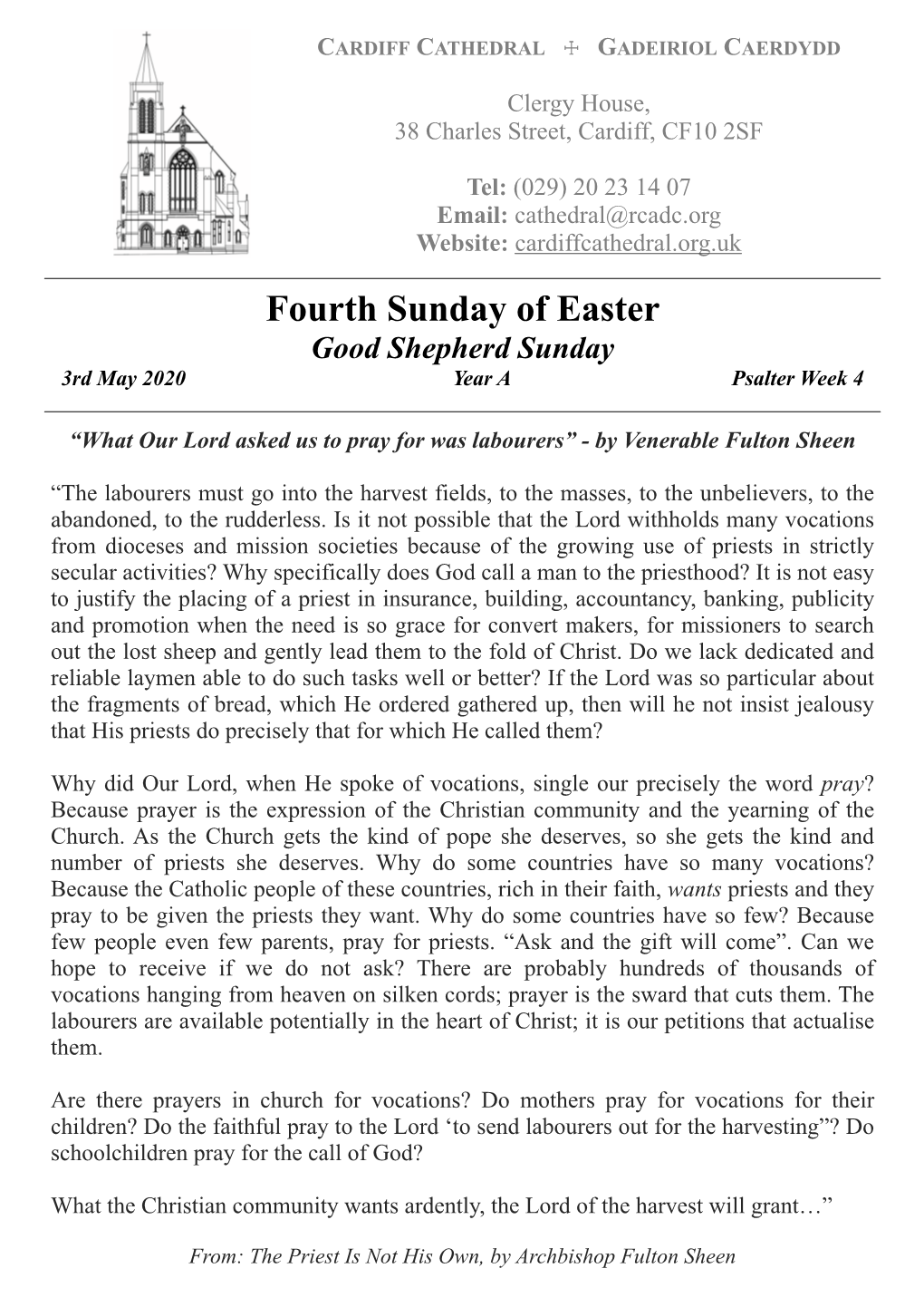 Fourth Sunday of Easter Good Shepherd Sunday 3Rd May 2020 Year a Psalter Week 4