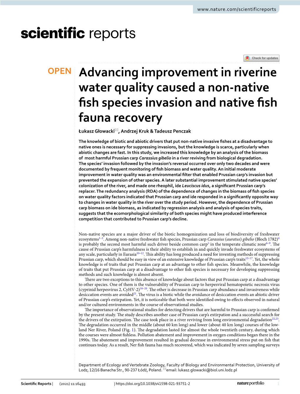 Advancing Improvement in Riverine Water Quality Caused a Non-Native Fish Species Invasion and Native Fish Fauna Recovery
