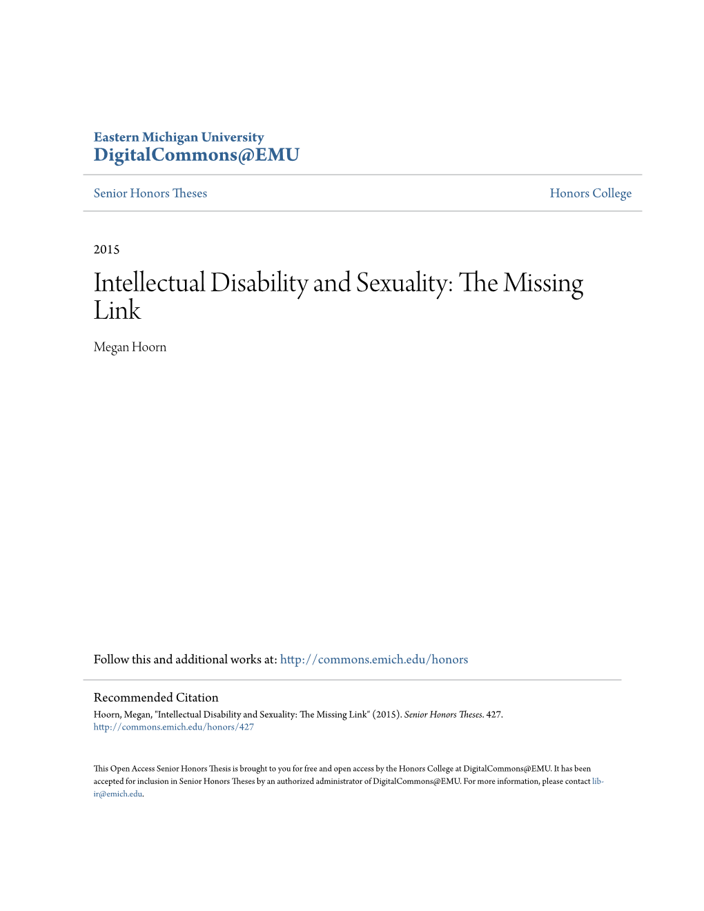 Intellectual Disability and Sexuality: the Missing Link