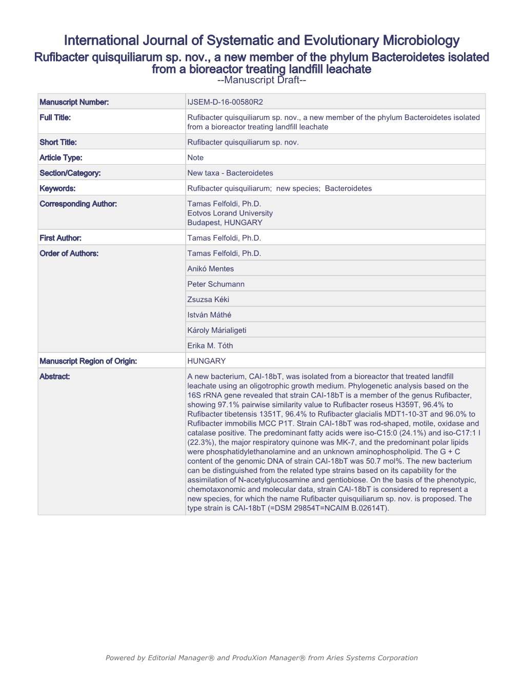 International Journal of Systematic and Evolutionary Microbiology