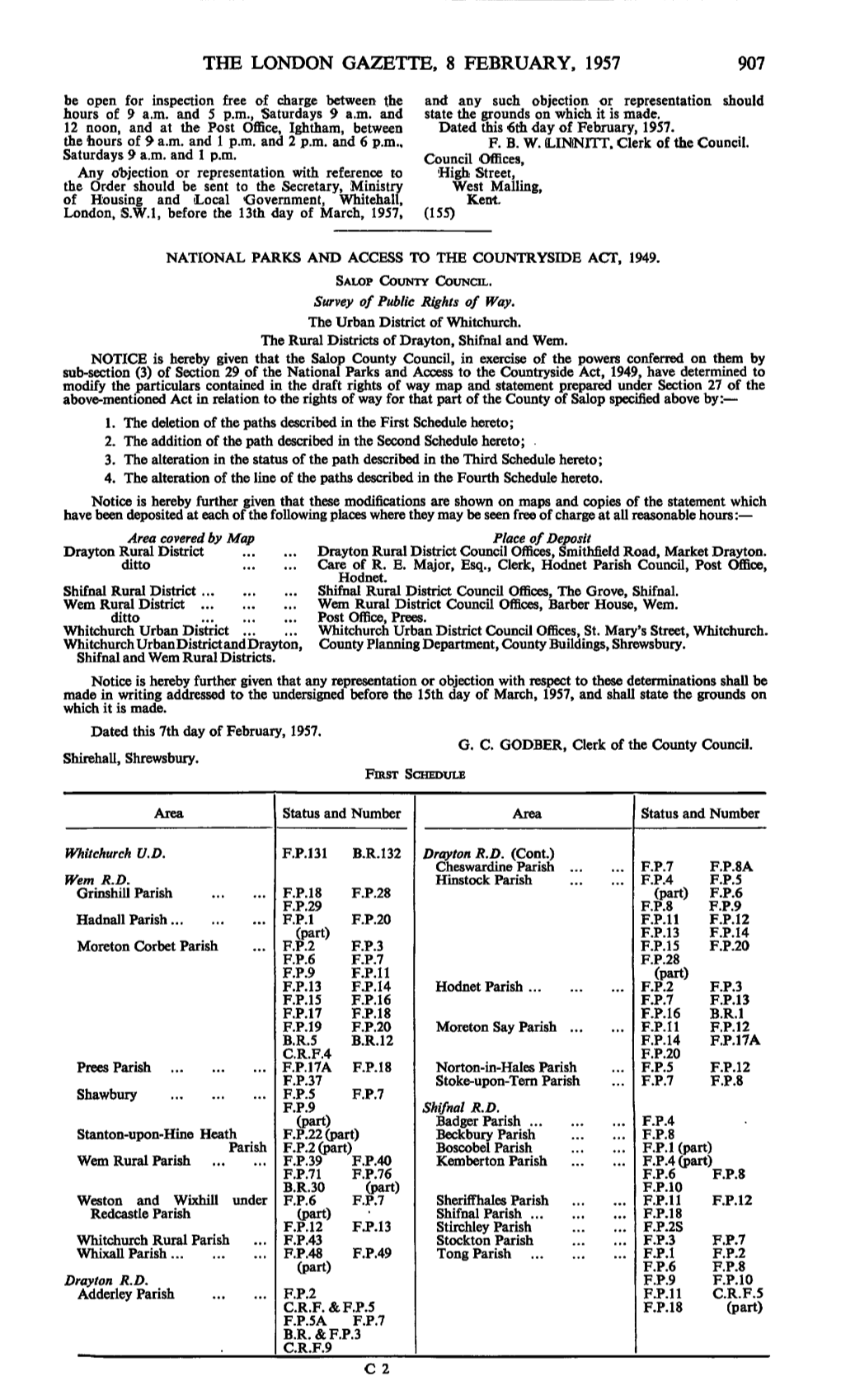 THE LONDON GAZETTE, 8 FEBRUARY, 1957 907 Be Open for Inspection Free of Charge Between the and Any Such Objection Or Representation Should Hours of 9 A.M