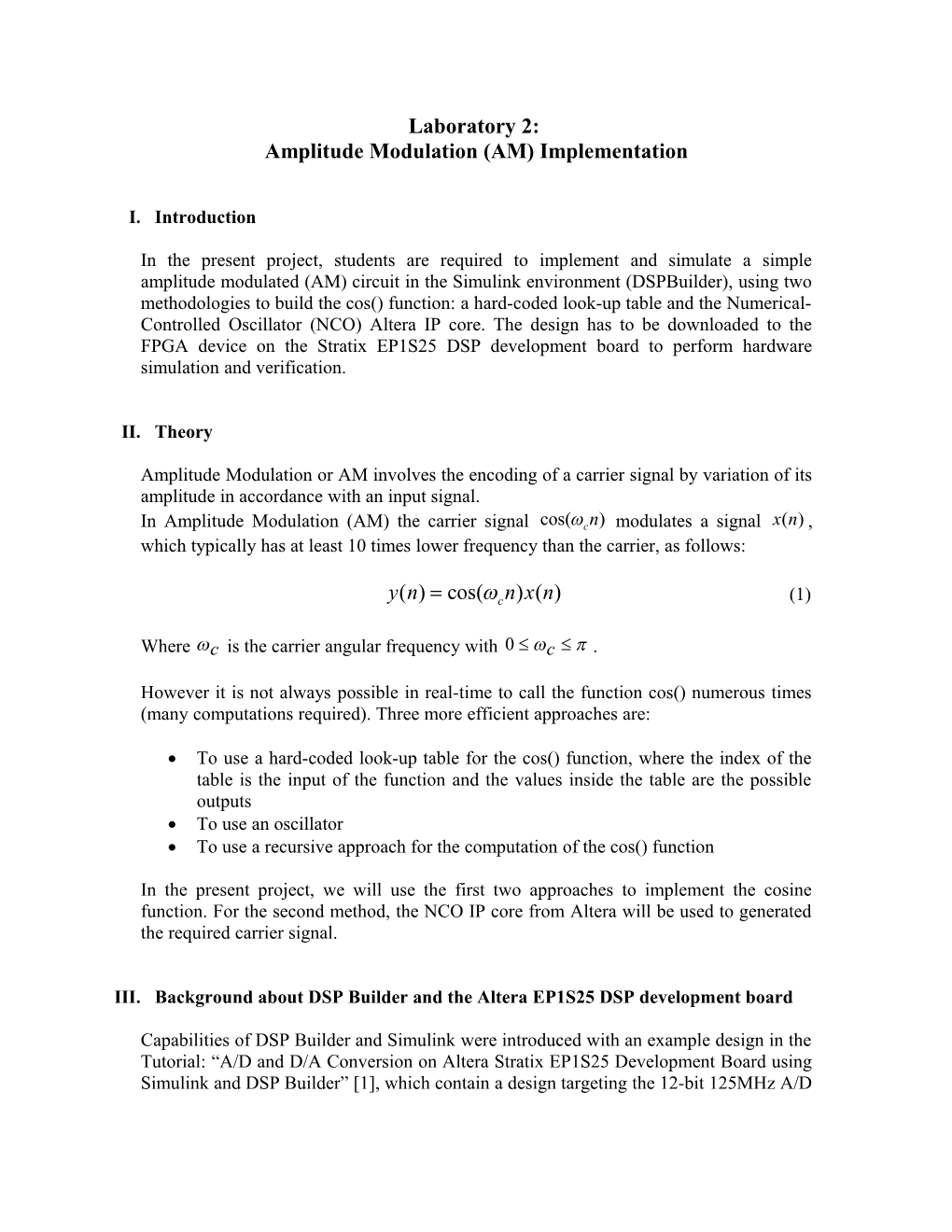 Amplitude Modulation (AM) Implementation