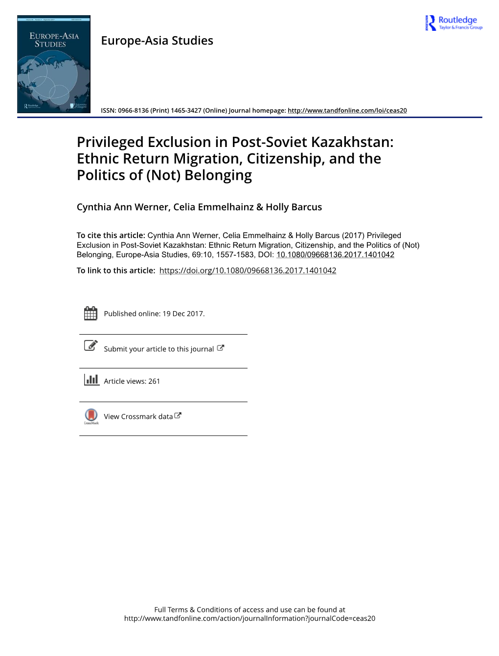 Privileged Exclusion in Post-Soviet Kazakhstan: Ethnic Return Migration, Citizenship, and the Politics of (Not) Belonging