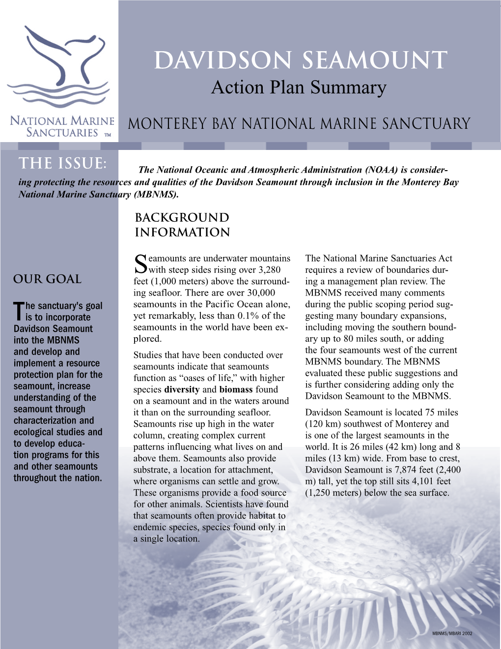 DAVIDSON SEAMOUNT Action Plan Summary