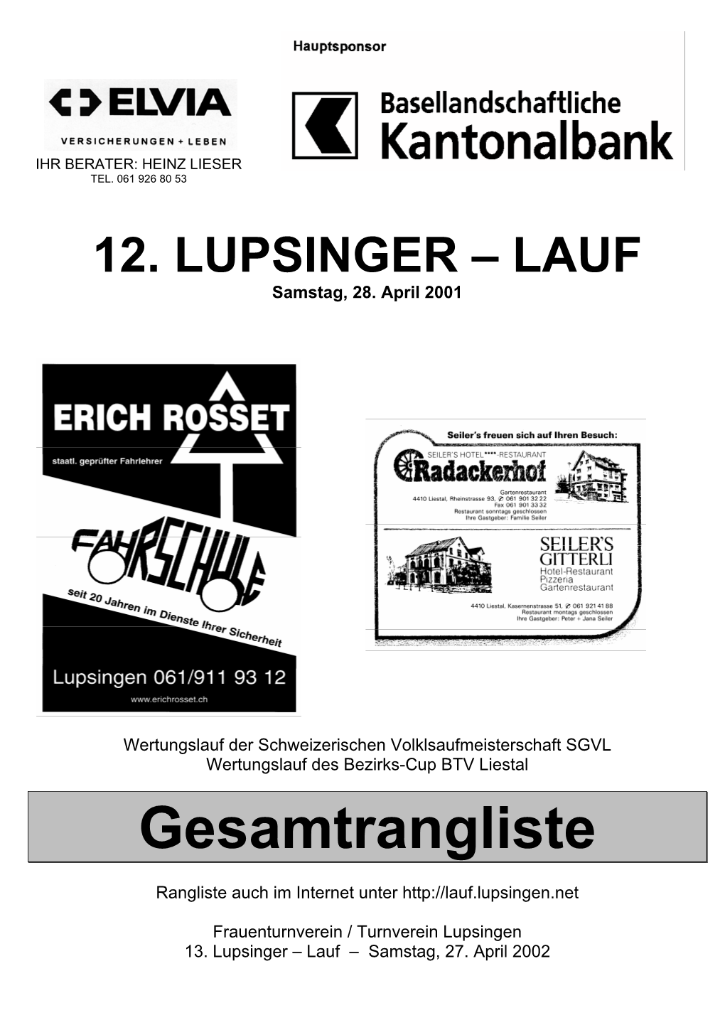 Gesamtrangliste 2001