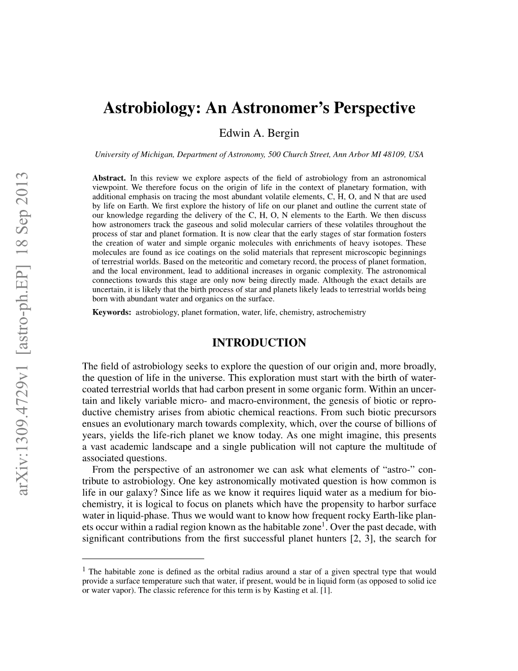 Astrobiology: an Astronomer's Perspective