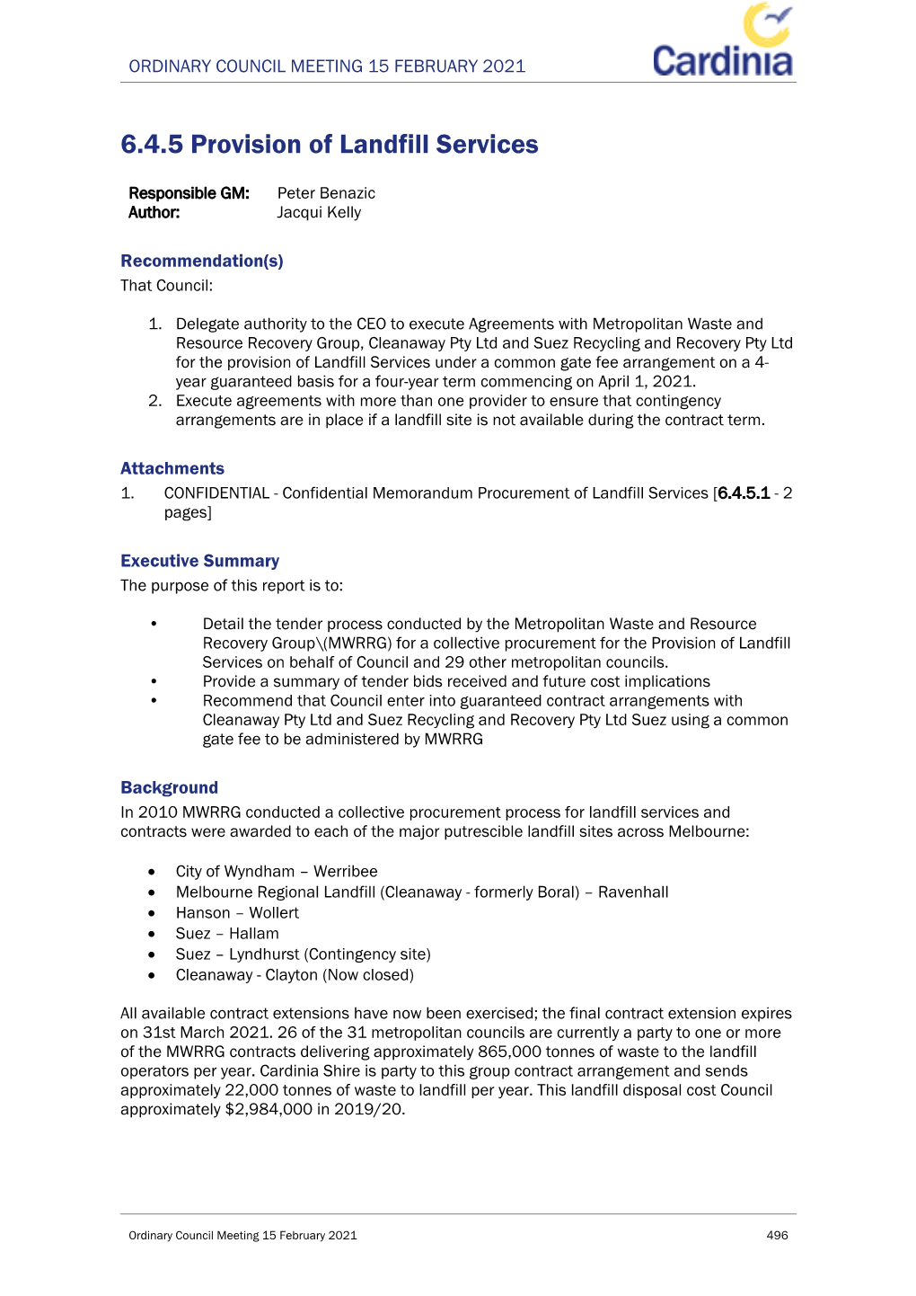 6.4.5 Provision of Landfill Services 6.4.5 Provision of Landfill Services