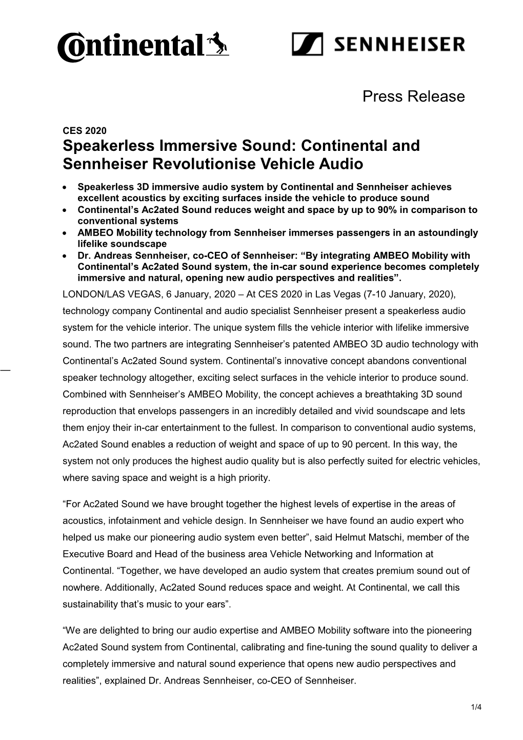 Press Release Speakerless Immersive Sound: Continental And