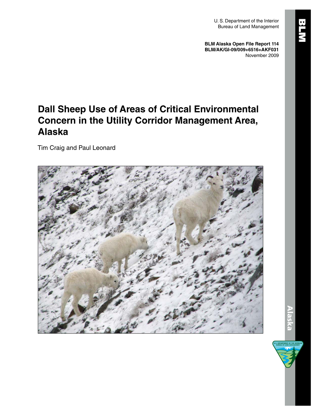 Dall Sheep Use of Areas of Critical Environmental Concern in the Utility Corridor Management Area, Alaska